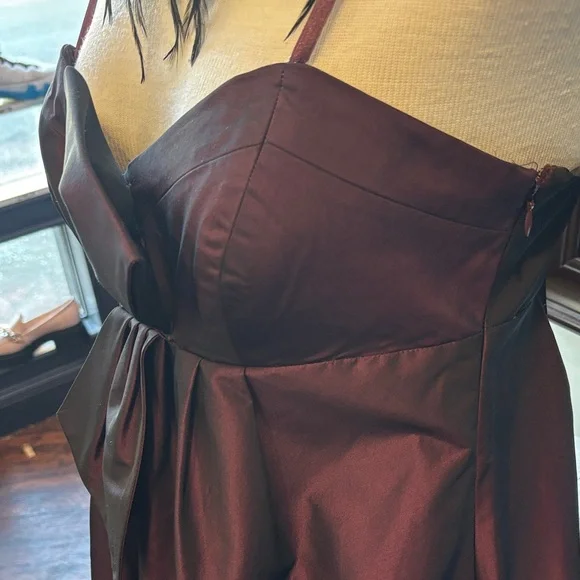 Max & Cleo Strapless Burgundy Party Dress with Bow Detail - Picture 2 of 13